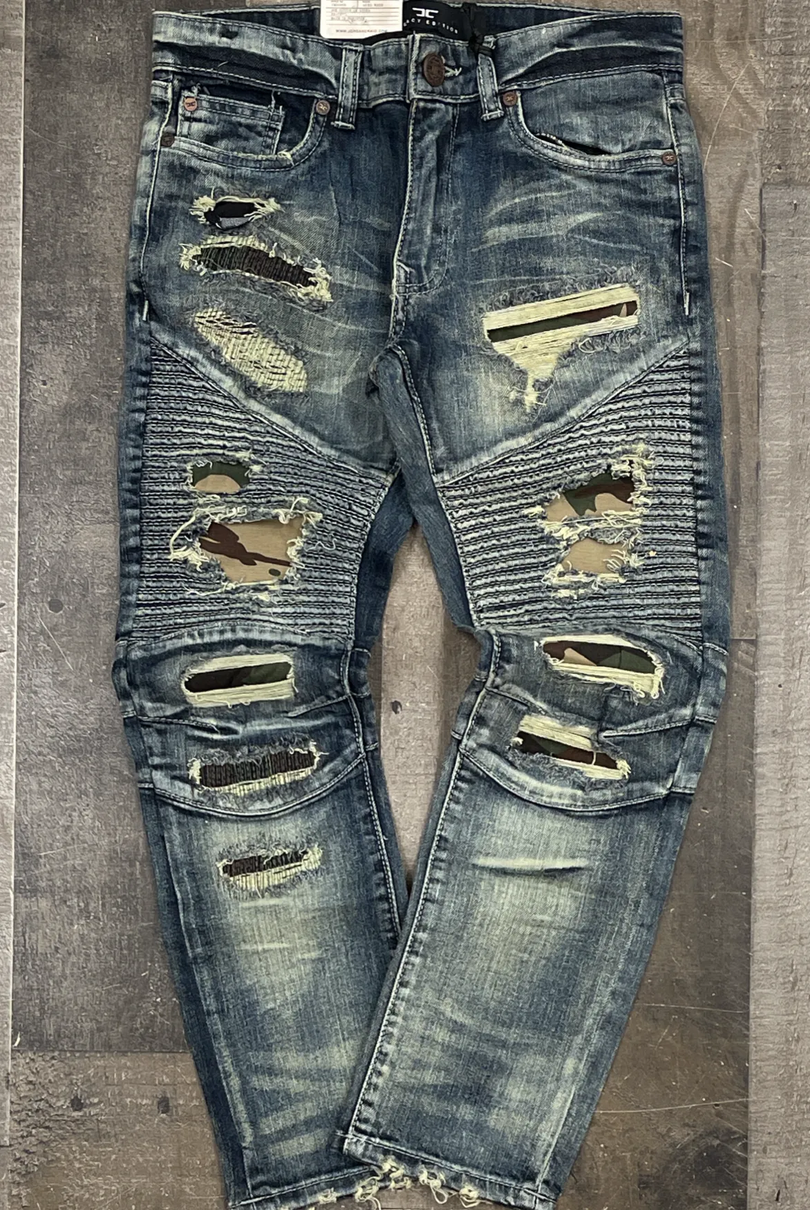 Jordan Craig- denim jeans w/ army fatigue patches