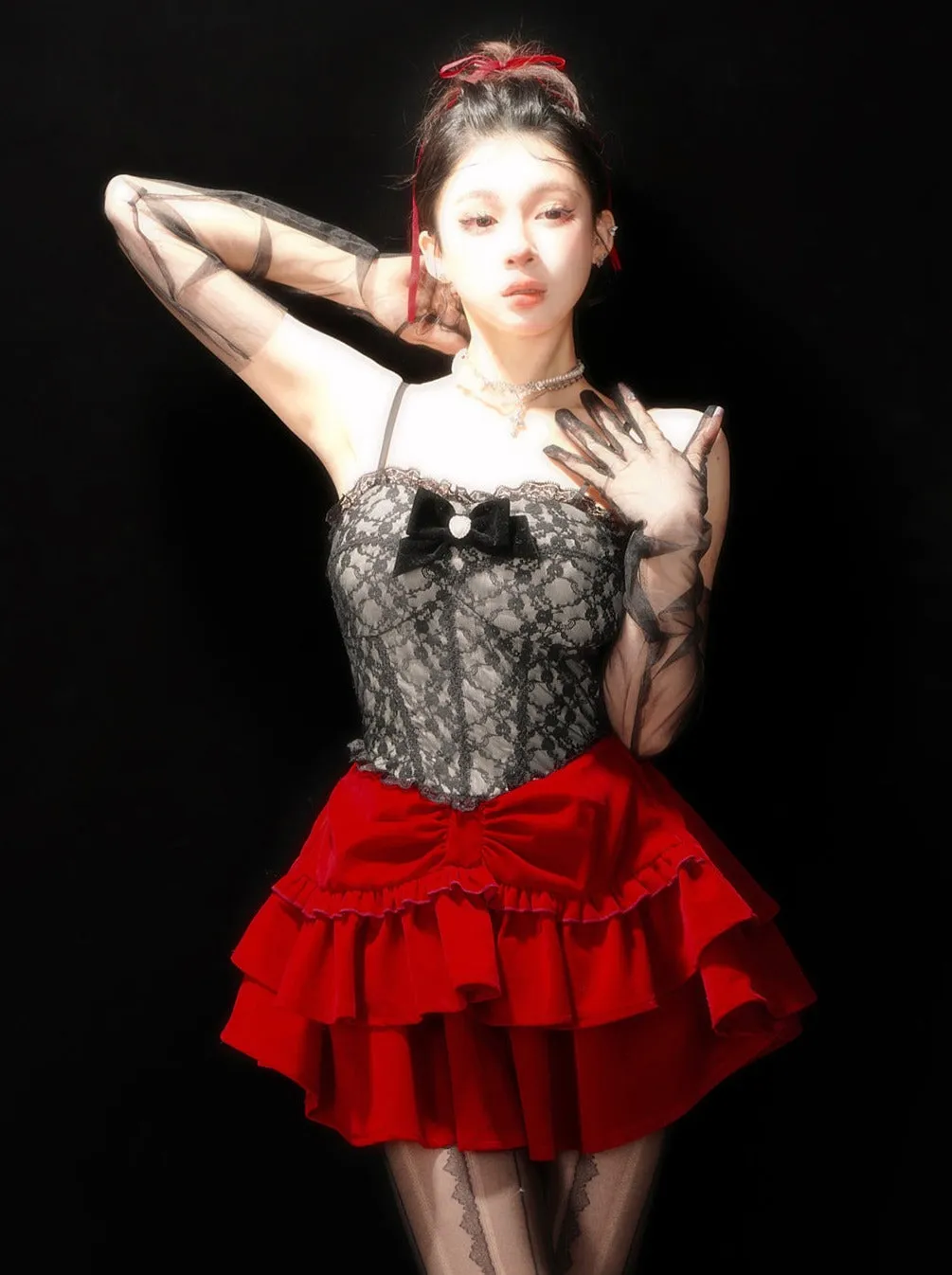Lace Bow Sheer Dress