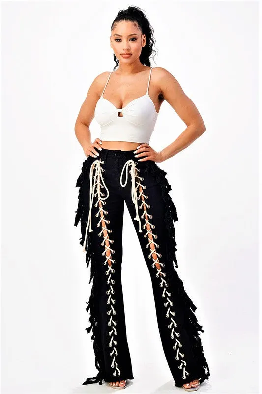 Lace Me Up Black Flare Jeans