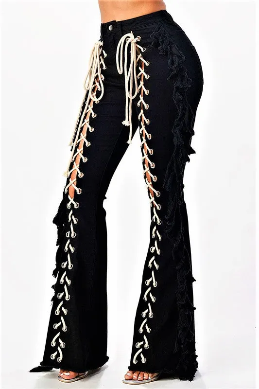 Lace Me Up Black Flare Jeans