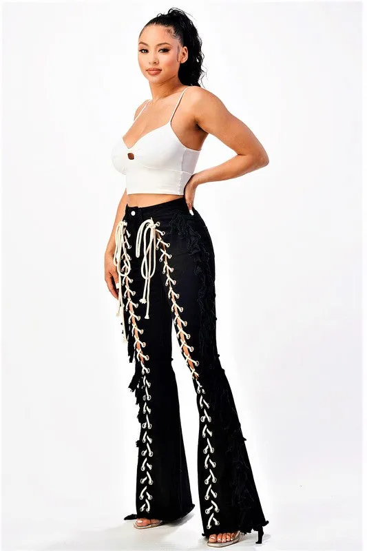 Lace Me Up Black Flare Jeans