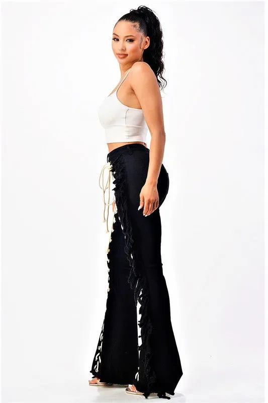 Lace Me Up Black Flare Jeans