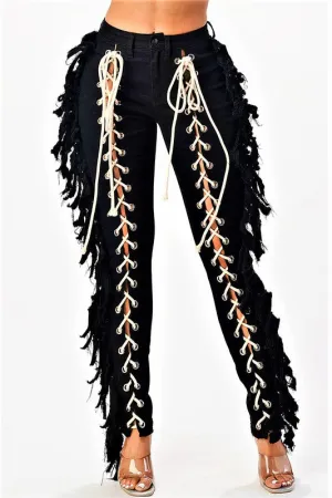 Lace Me Up Skinny Jeans Black