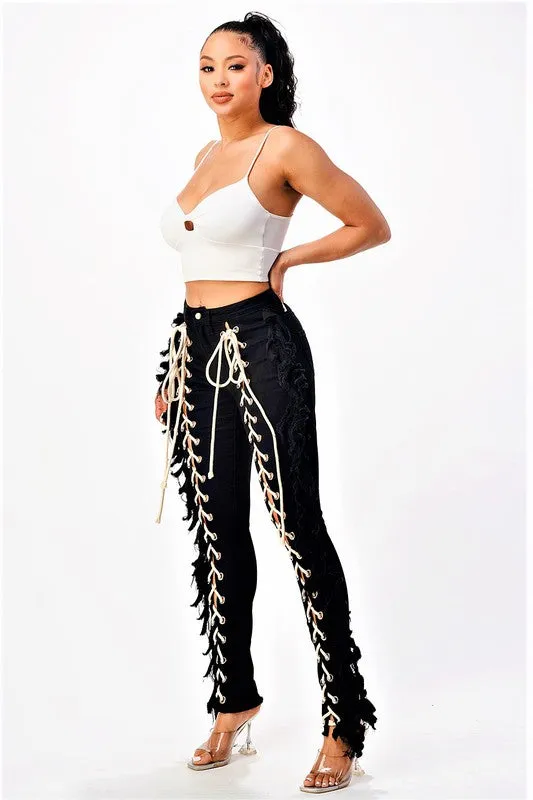 Lace Me Up Skinny Jeans Black