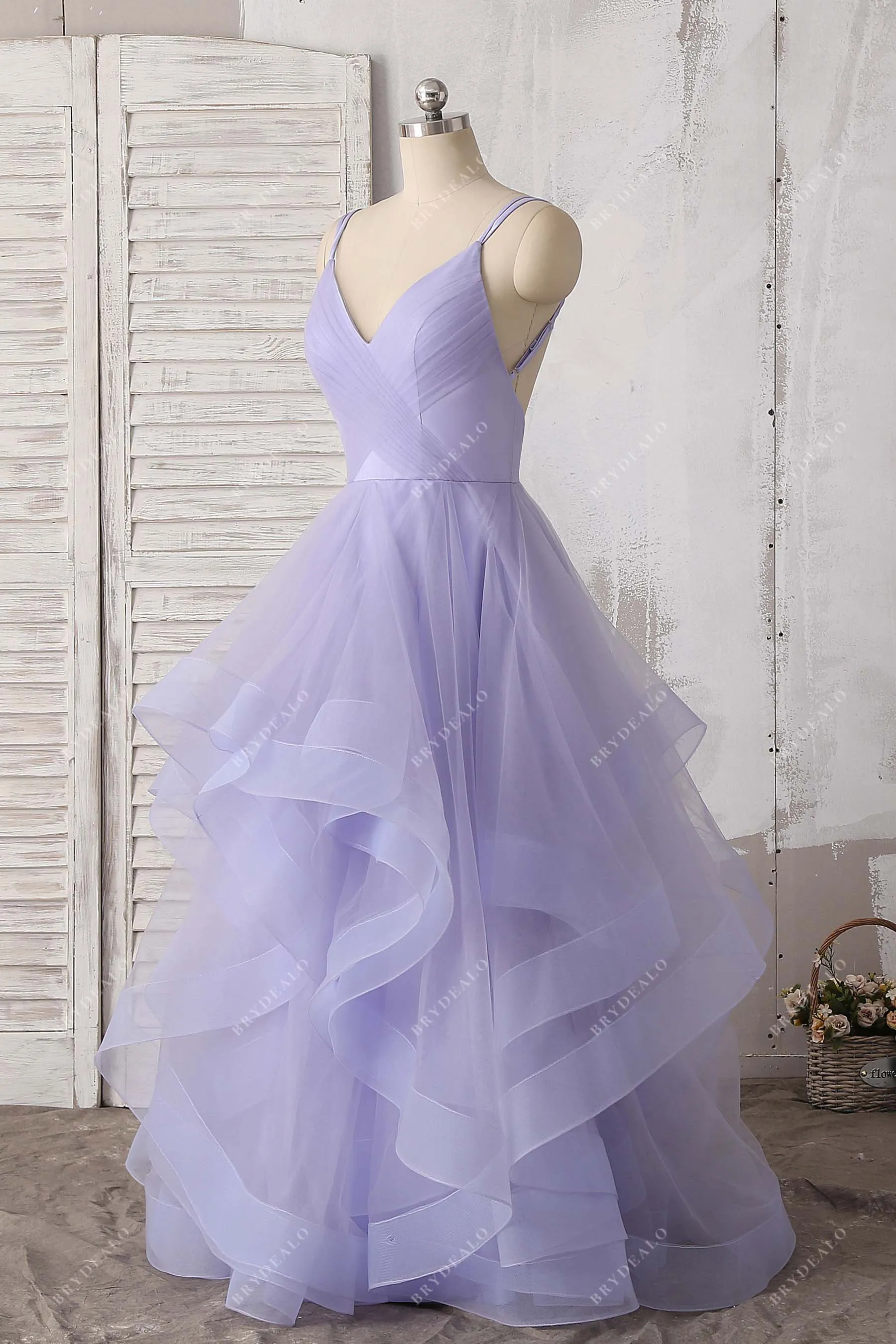 Lavender Tulle Spaghetti Strap Layered Sweetheart 16 Dress