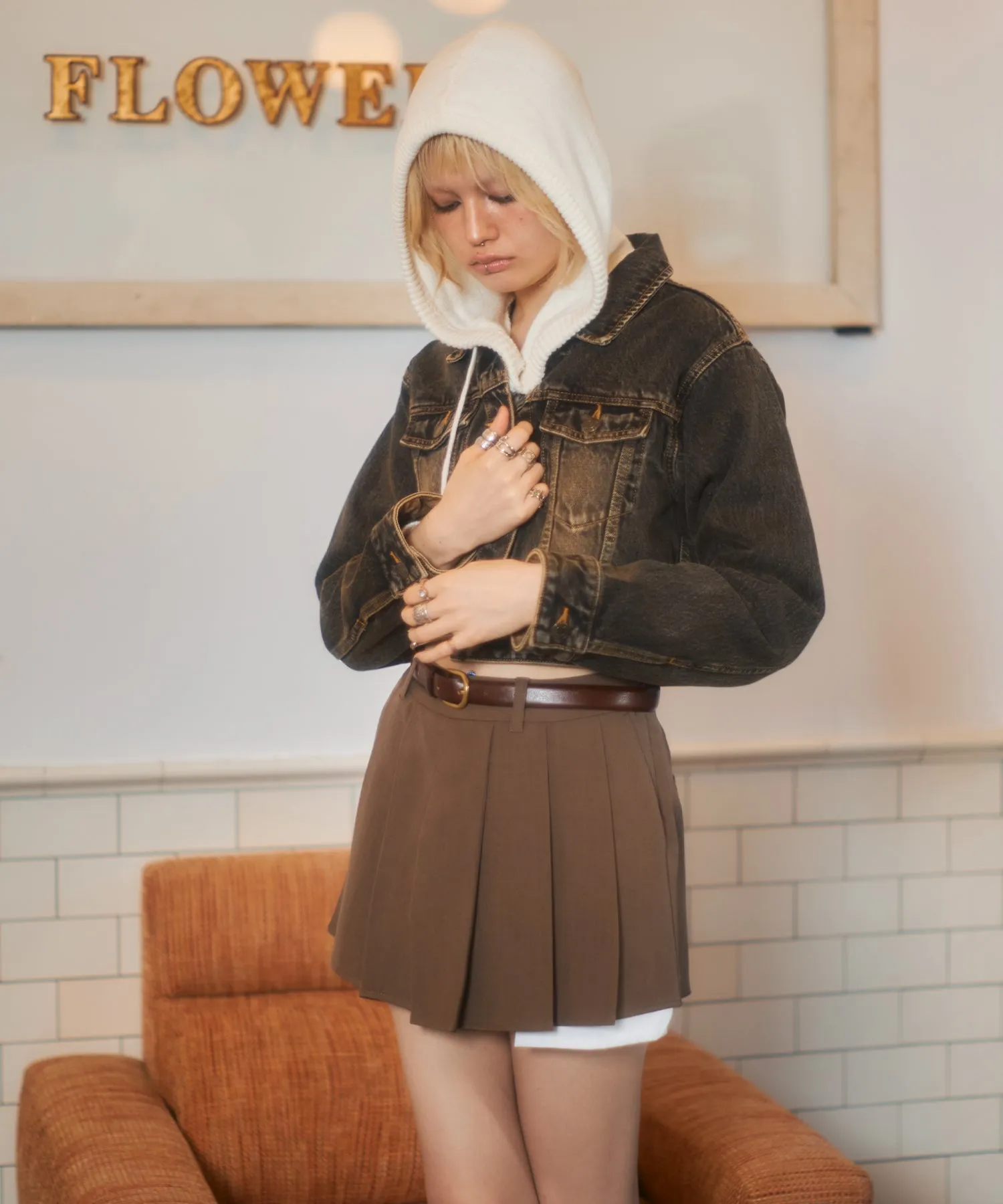 Layered pocket pleated mini skirt