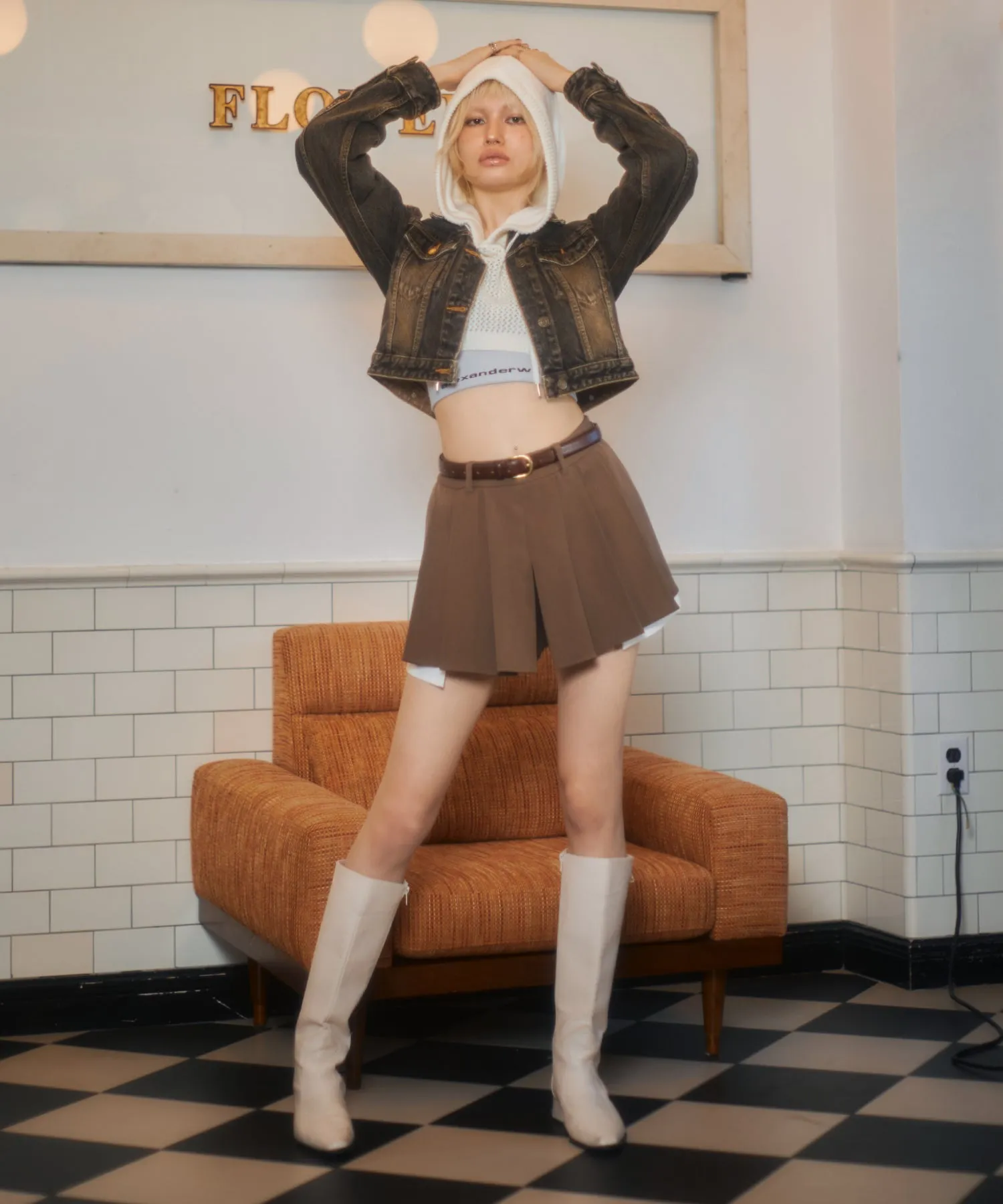 Layered pocket pleated mini skirt