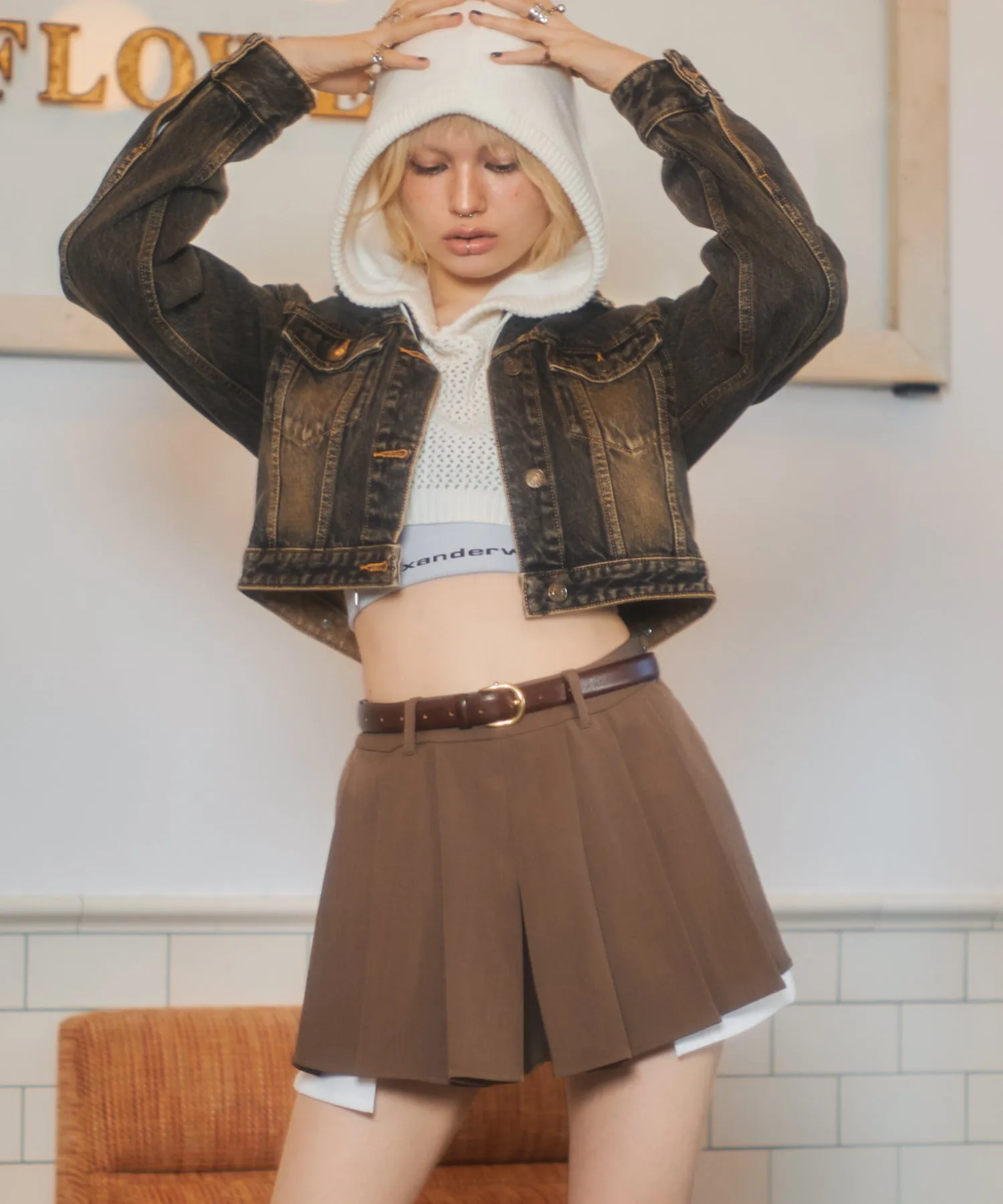 Layered pocket pleated mini skirt