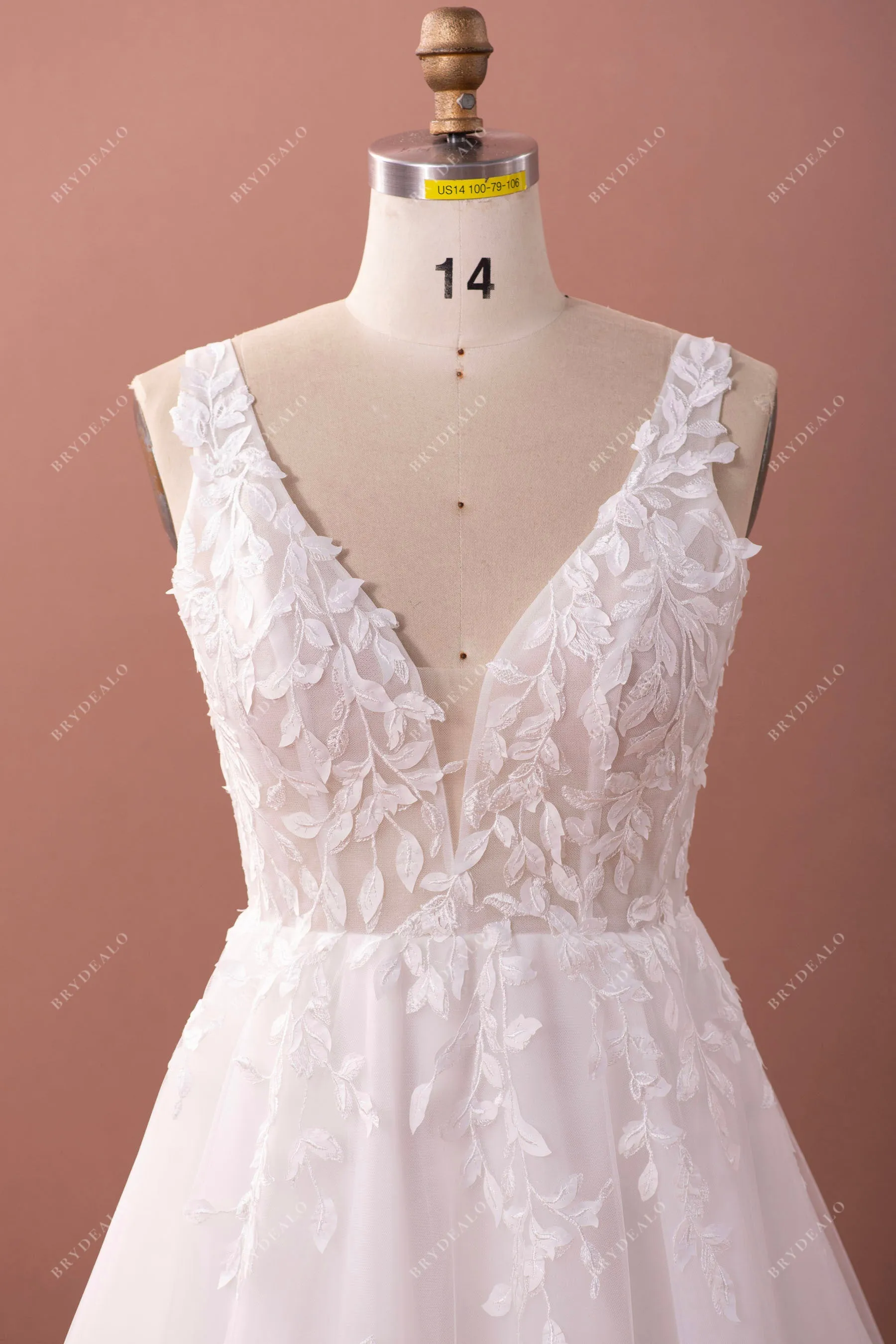 Leaf Lace Tulle Elegant Fall Wedding Ball Gown
