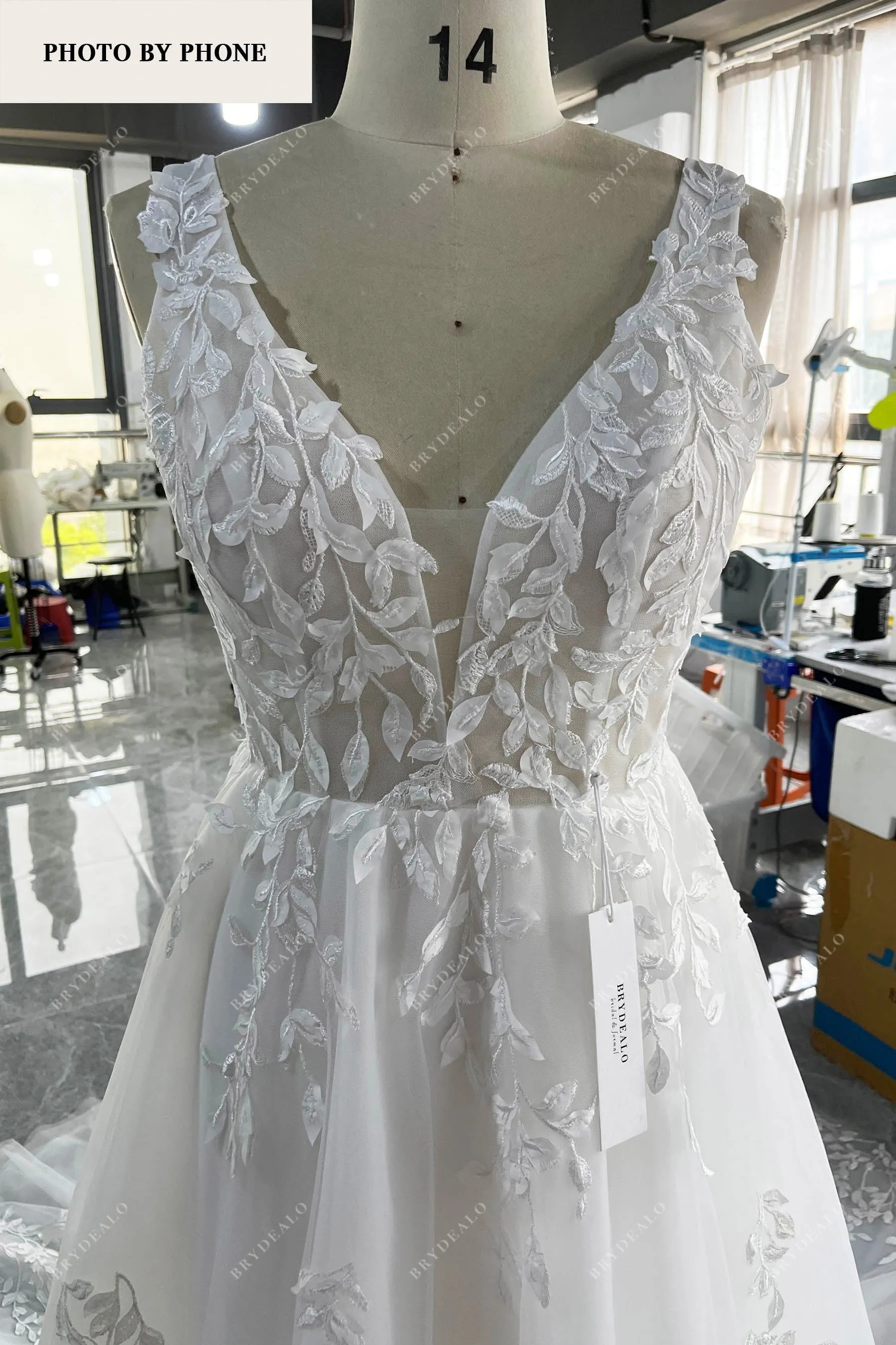 Leaf Lace Tulle Elegant Fall Wedding Ball Gown