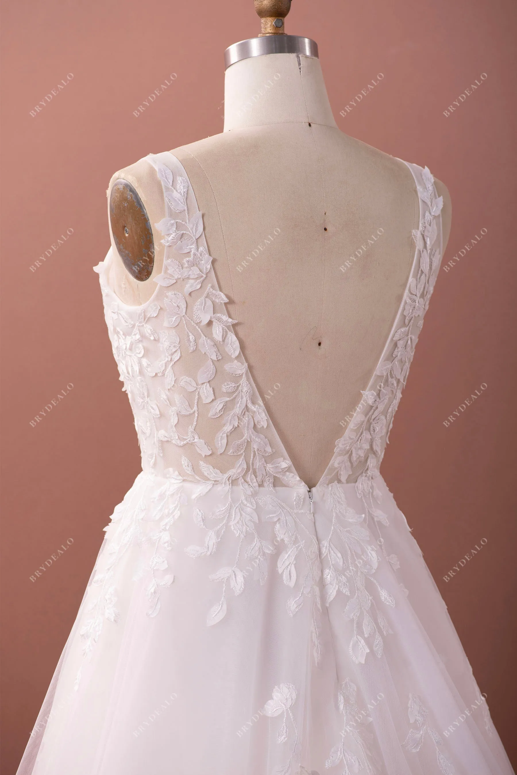 Leaf Lace Tulle Elegant Fall Wedding Ball Gown