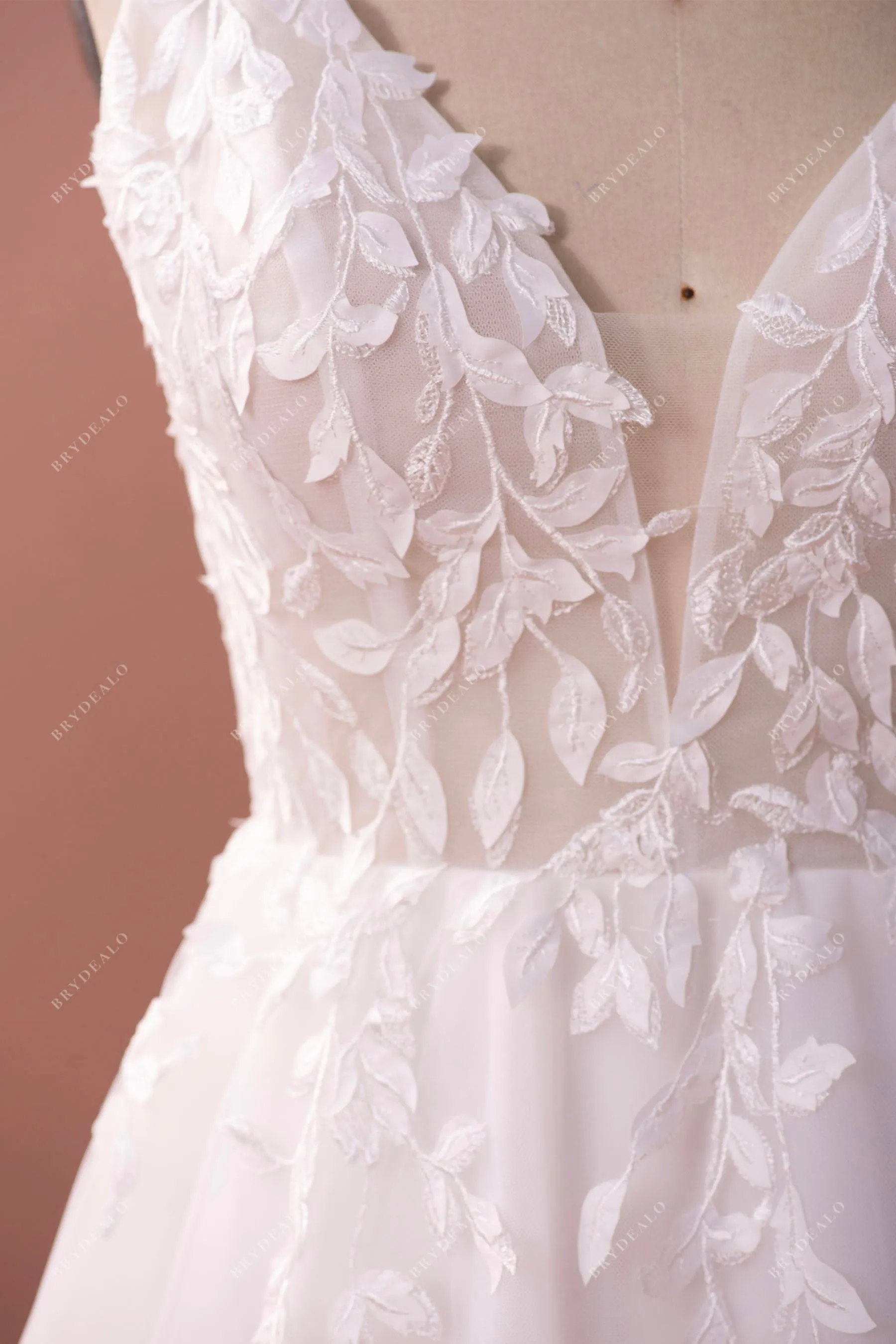 Leaf Lace Tulle Elegant Fall Wedding Ball Gown