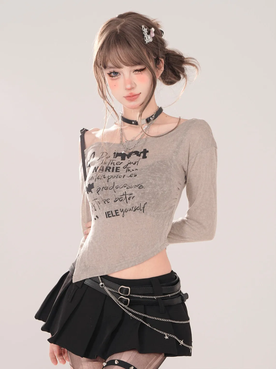 Long Slit Straps Off-Shoulder Irregular T-Sheer