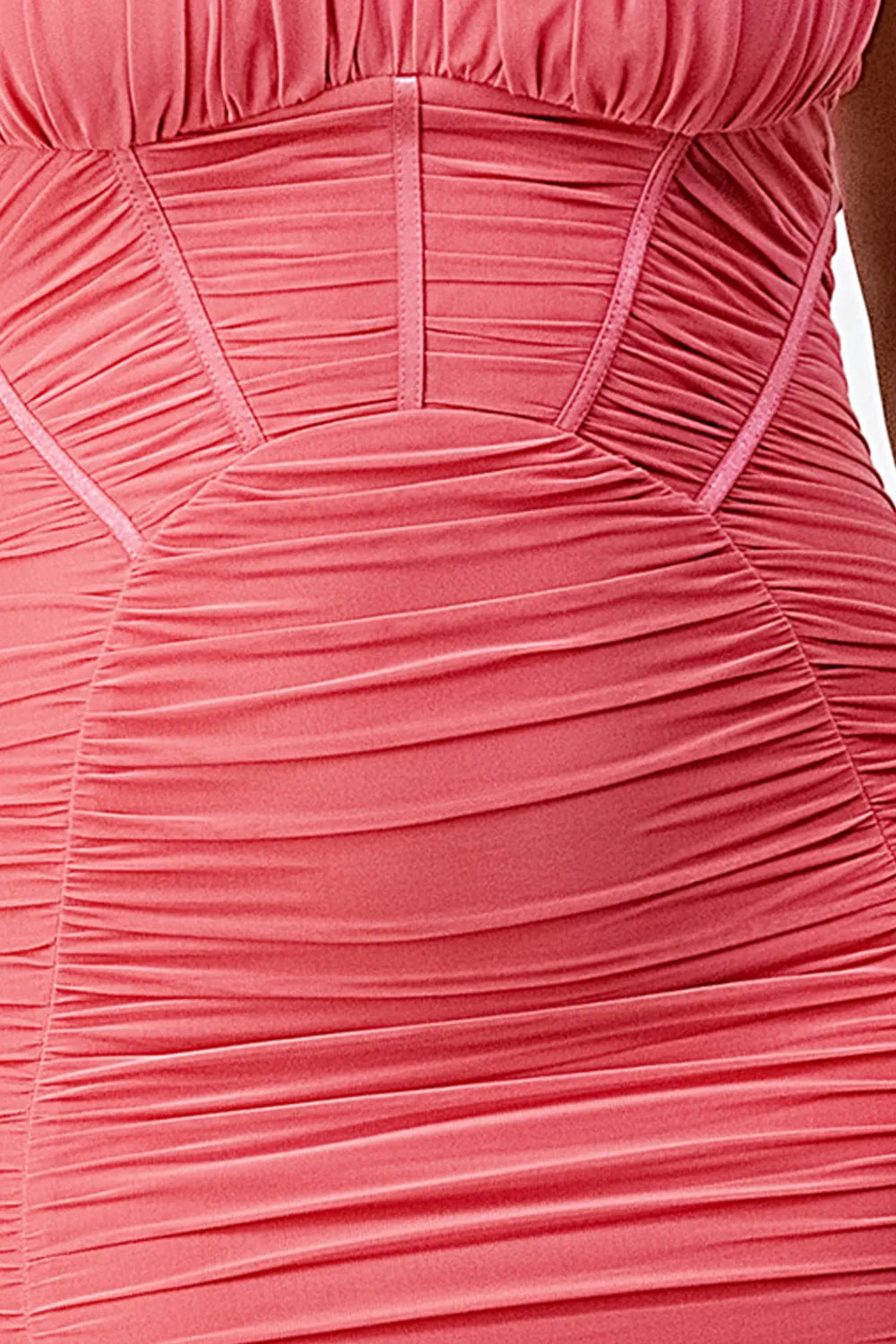 LUX MESH RUCHED CONTRAST BODYCON MINI DRESS