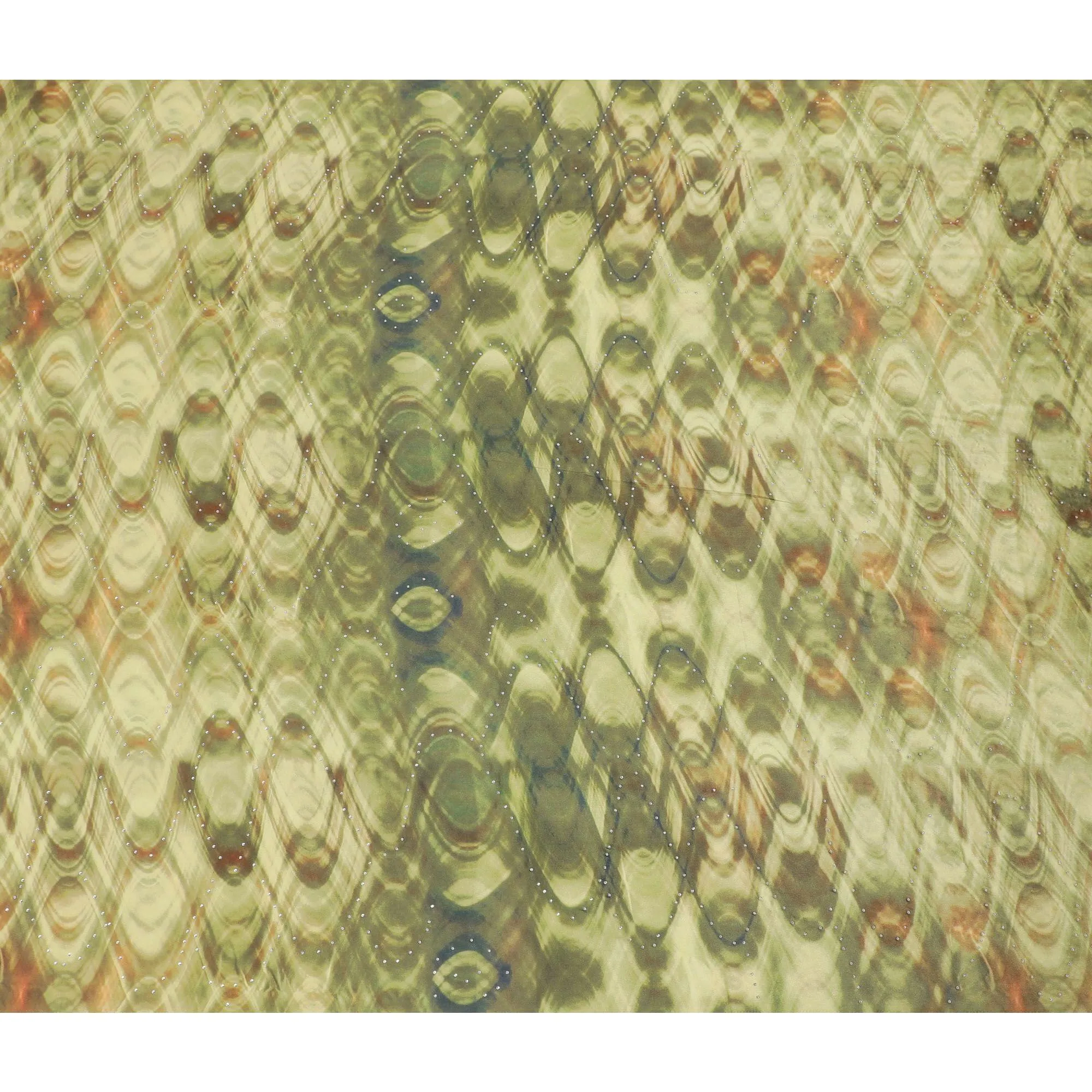 Mehindi green synthetic crepe fabric with multicolor print having stone work in floral design-D15291