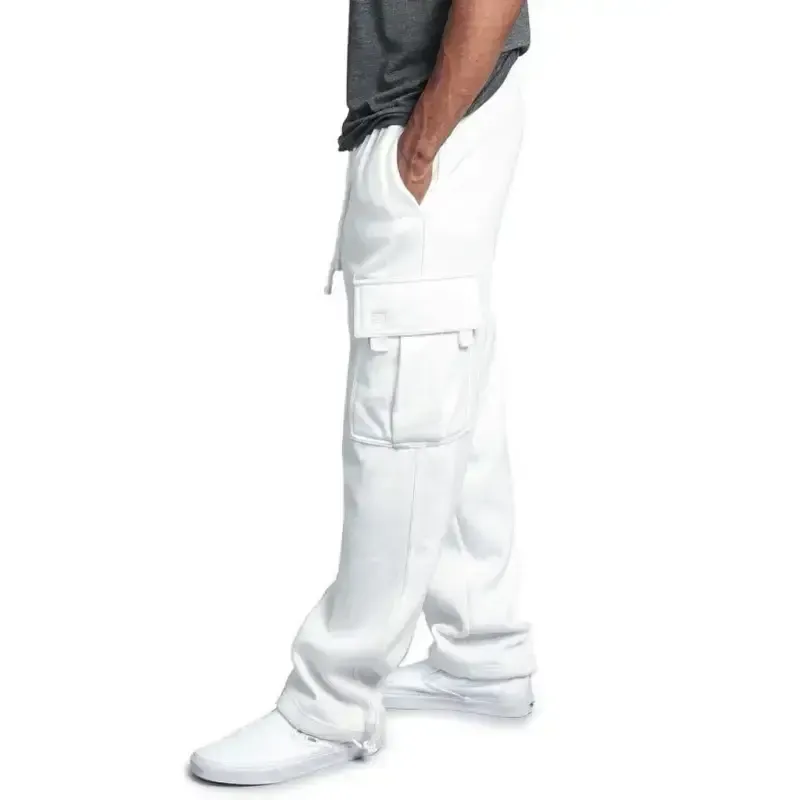 Men’s solid color elastic waist multi-pocket loose fit cargo pants