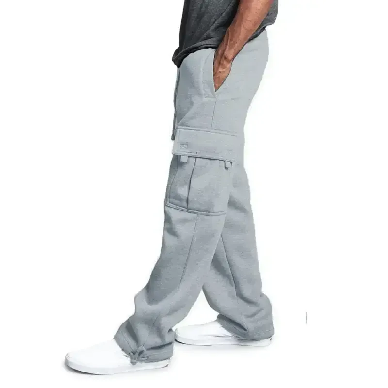Men’s solid color elastic waist multi-pocket loose fit cargo pants