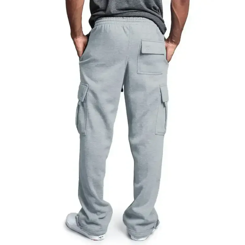Men’s solid color elastic waist multi-pocket loose fit cargo pants