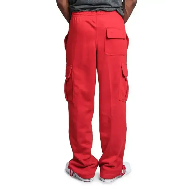 Men’s solid color elastic waist multi-pocket loose fit cargo pants