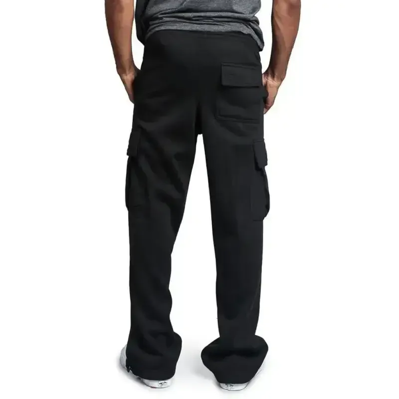 Men’s solid color elastic waist multi-pocket loose fit cargo pants