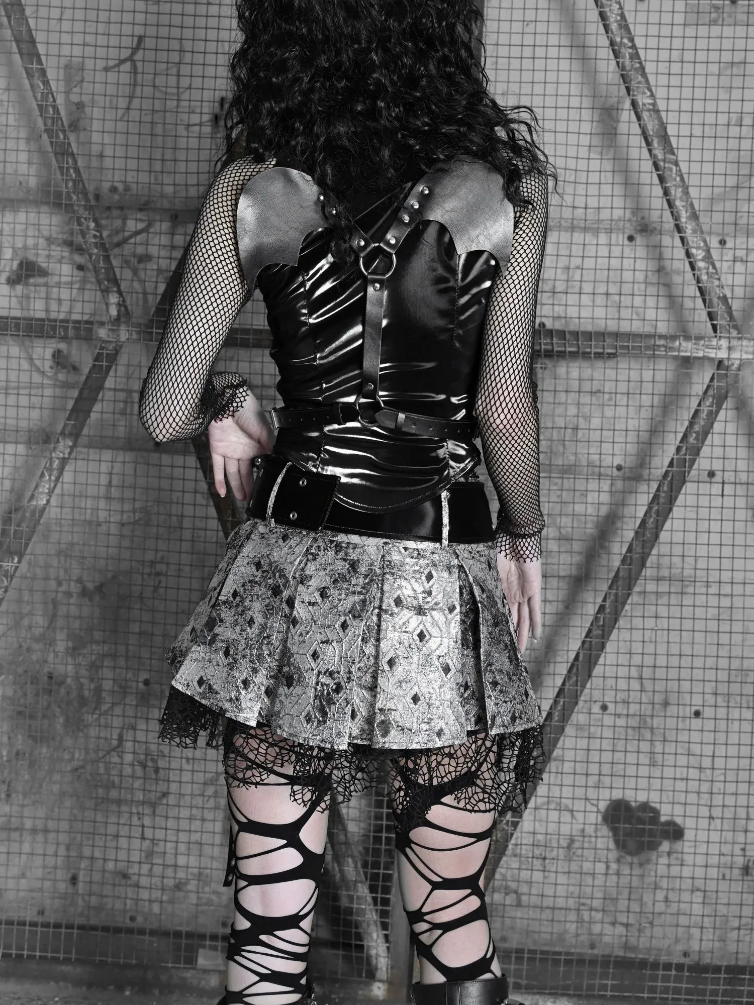 Mesh Top Punk Slim Gothic Wing PU Sheer Liquid