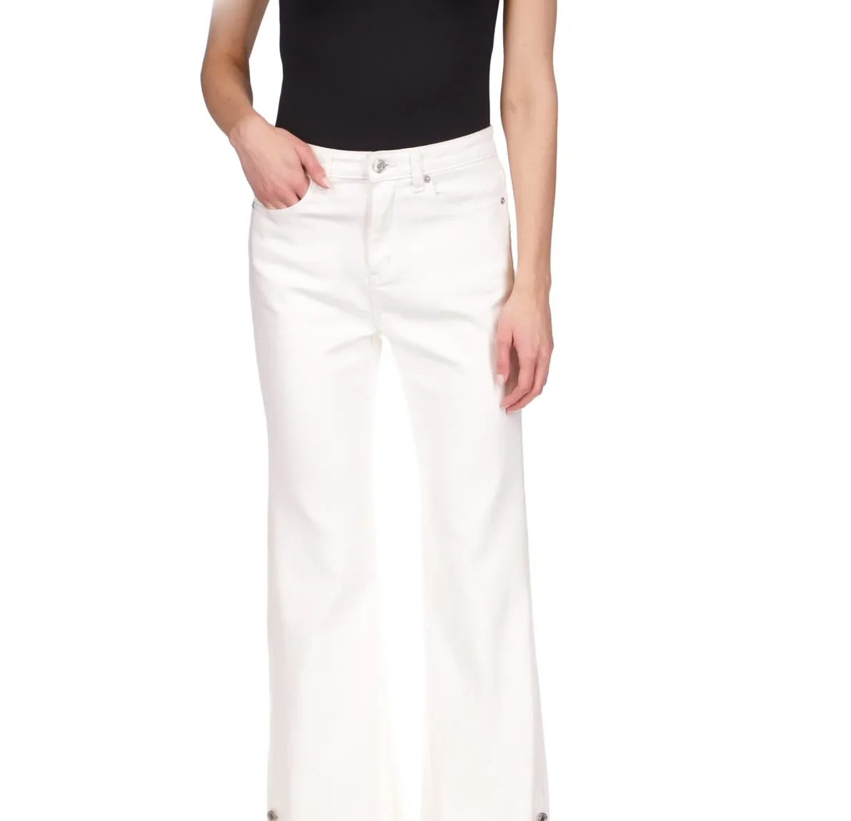 Michael Kors Women's Selma Shank Button Hem Flare Leg Denim Jeans White