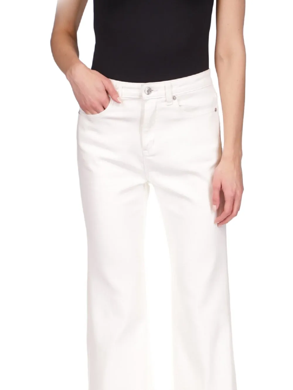 Michael Kors Women's Selma Shank Button Hem Flare Leg Denim Jeans White