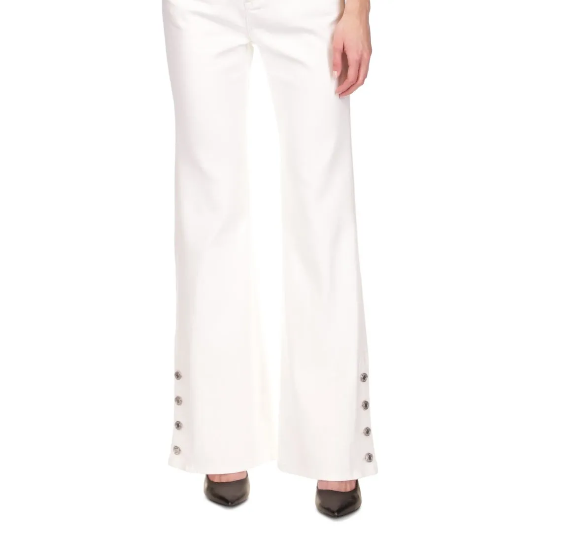 Michael Kors Women's Selma Shank Button Hem Flare Leg Denim Jeans White