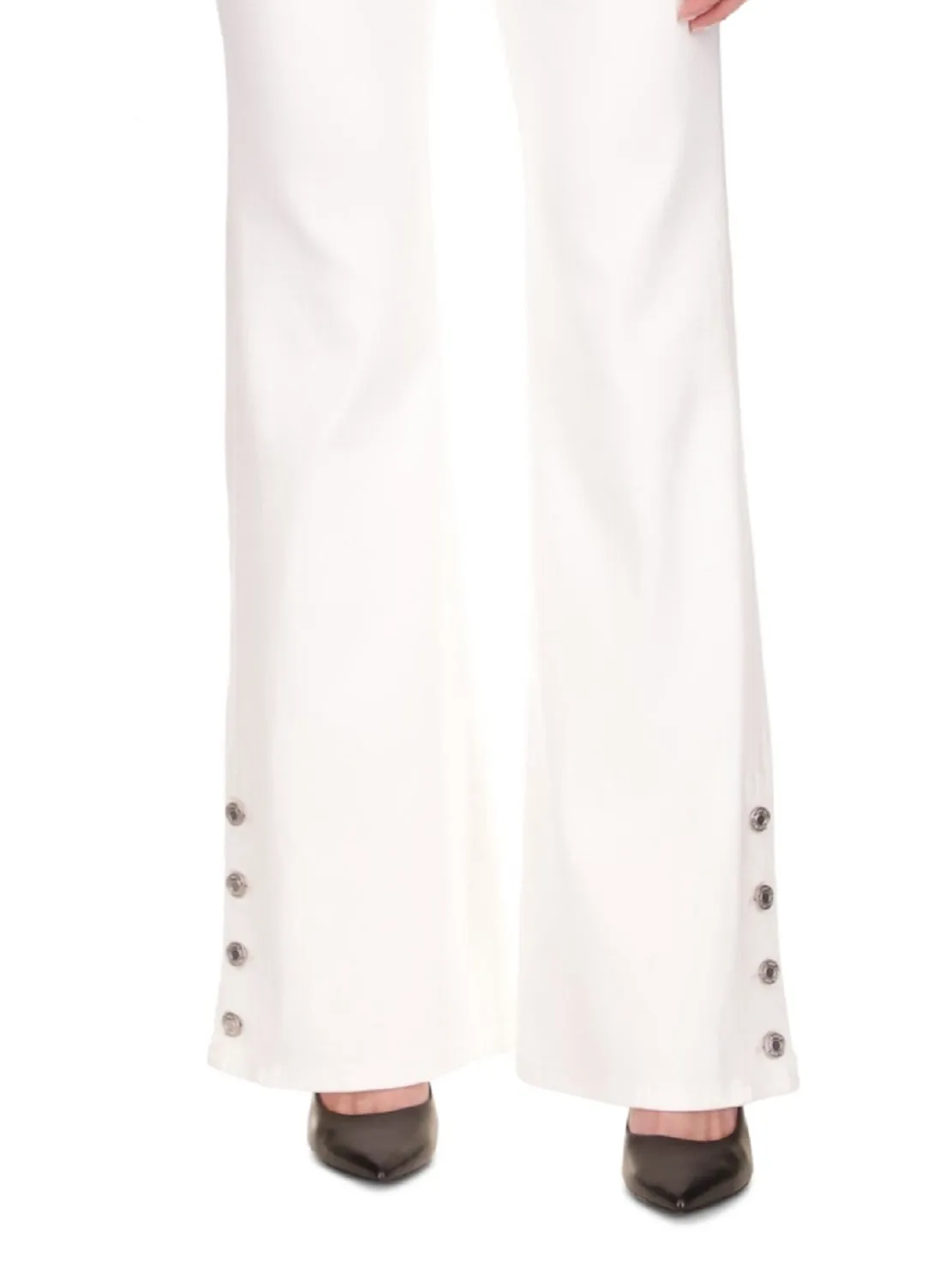 Michael Kors Women's Selma Shank Button Hem Flare Leg Denim Jeans White