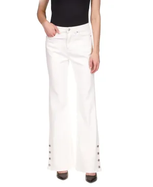 Michael Kors Women's Selma Shank Button Hem Flare Leg Denim Jeans White