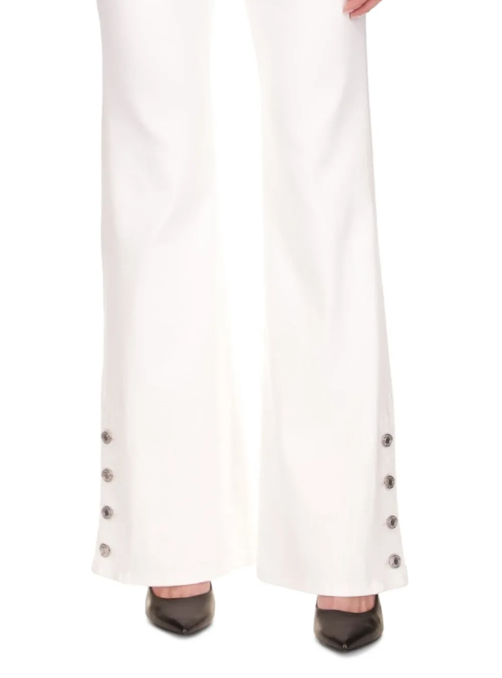 Michael Kors Women's Selma Shank Button Hem Flare Leg Denim Jeans White