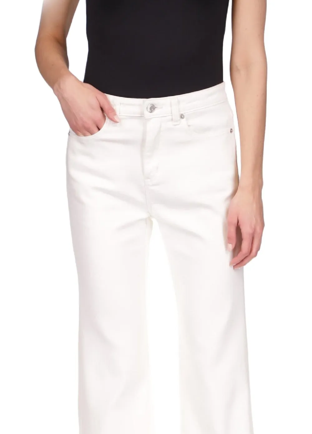 Michael Kors Women's Selma Shank Button Hem Flare Leg Denim Jeans White