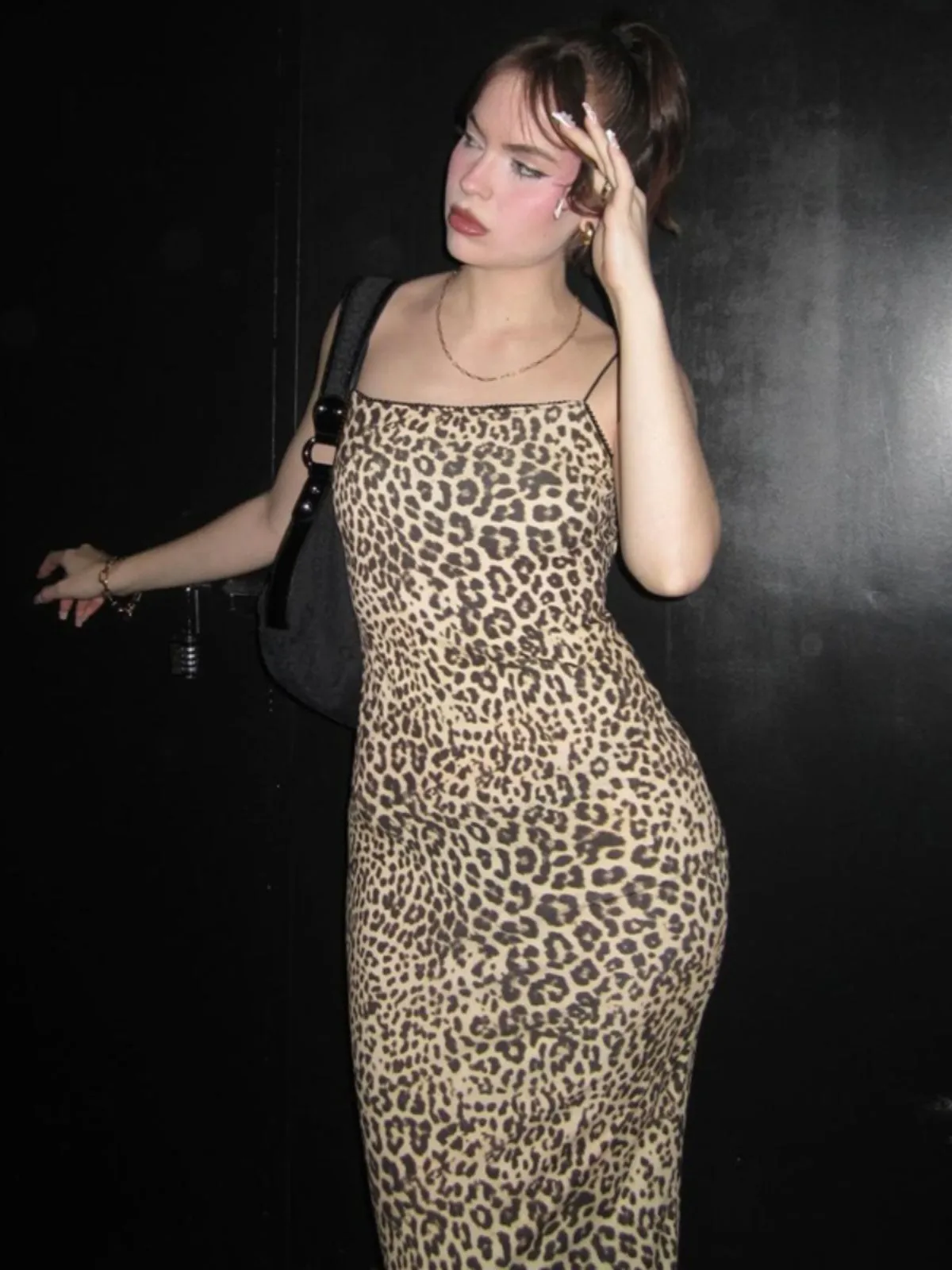 Perri Leopard Print Backless Maxi Dress