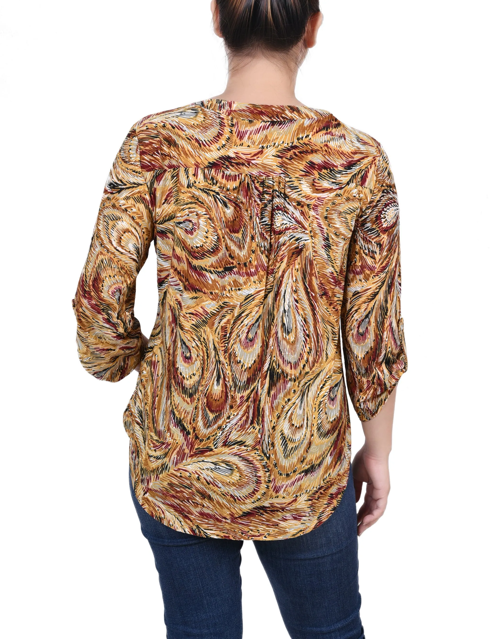 Petite 3/4 Roll Tap Pullover Top