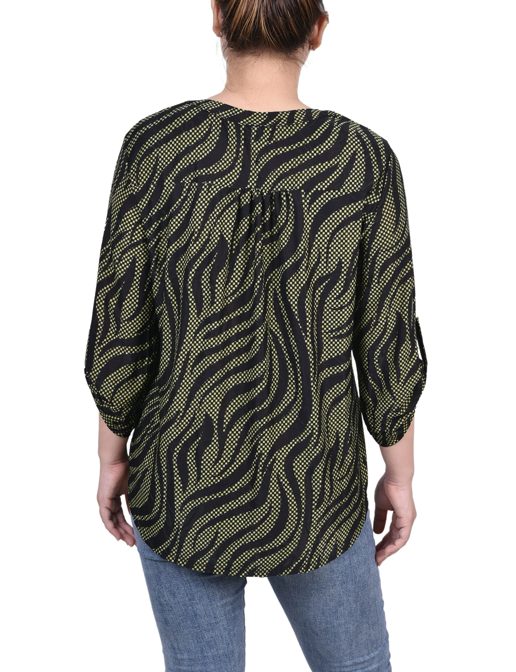 Petite 3/4 Roll Tap Pullover Top