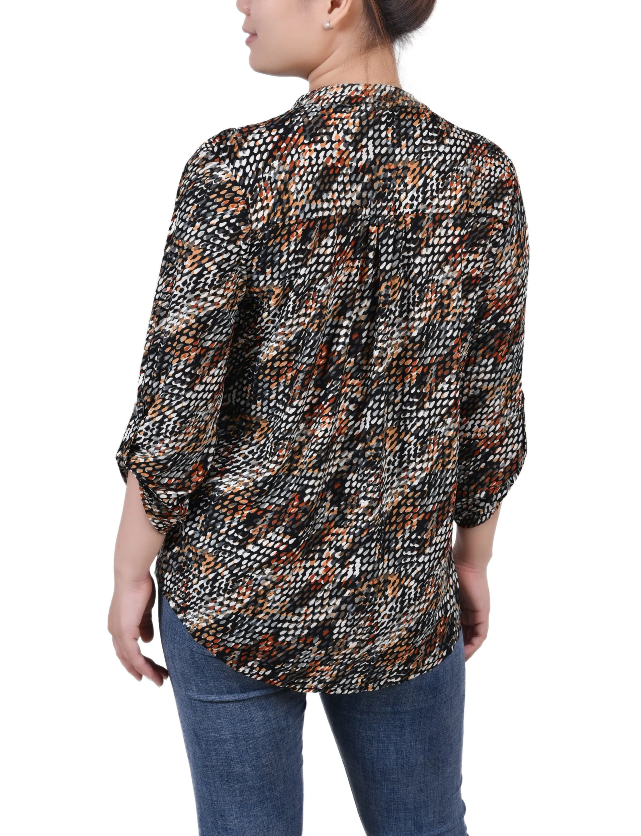 Petite 3/4 Roll Tap Pullover Top