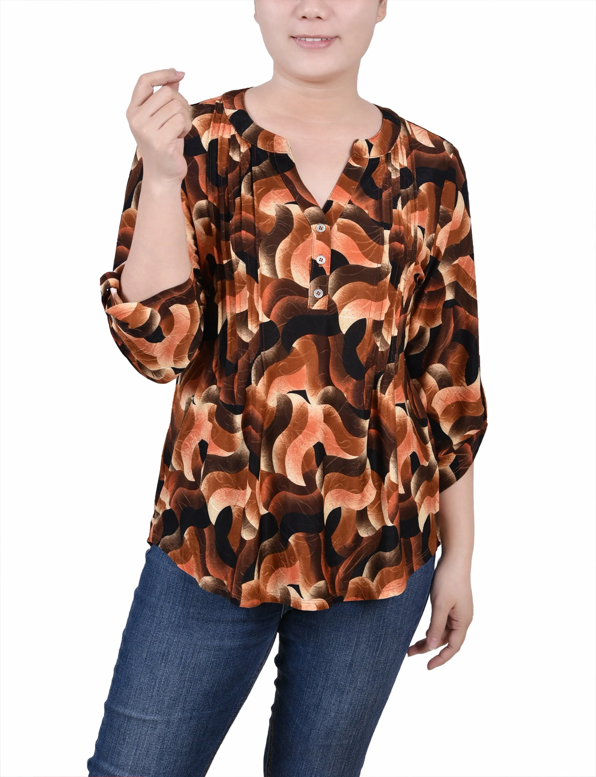 Petite 3/4 Roll Tap Pullover Top