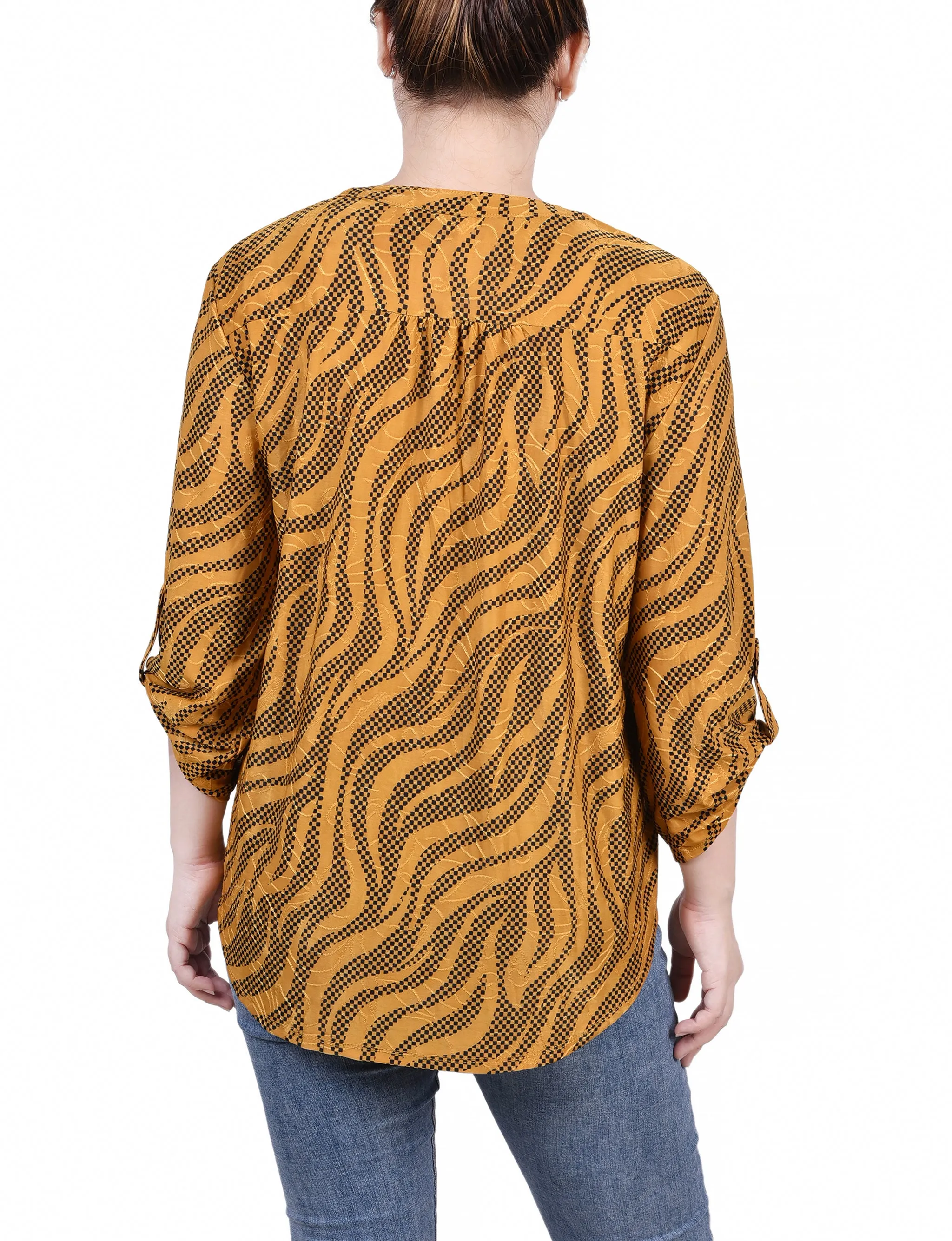 Petite 3/4 Roll Tap Pullover Top
