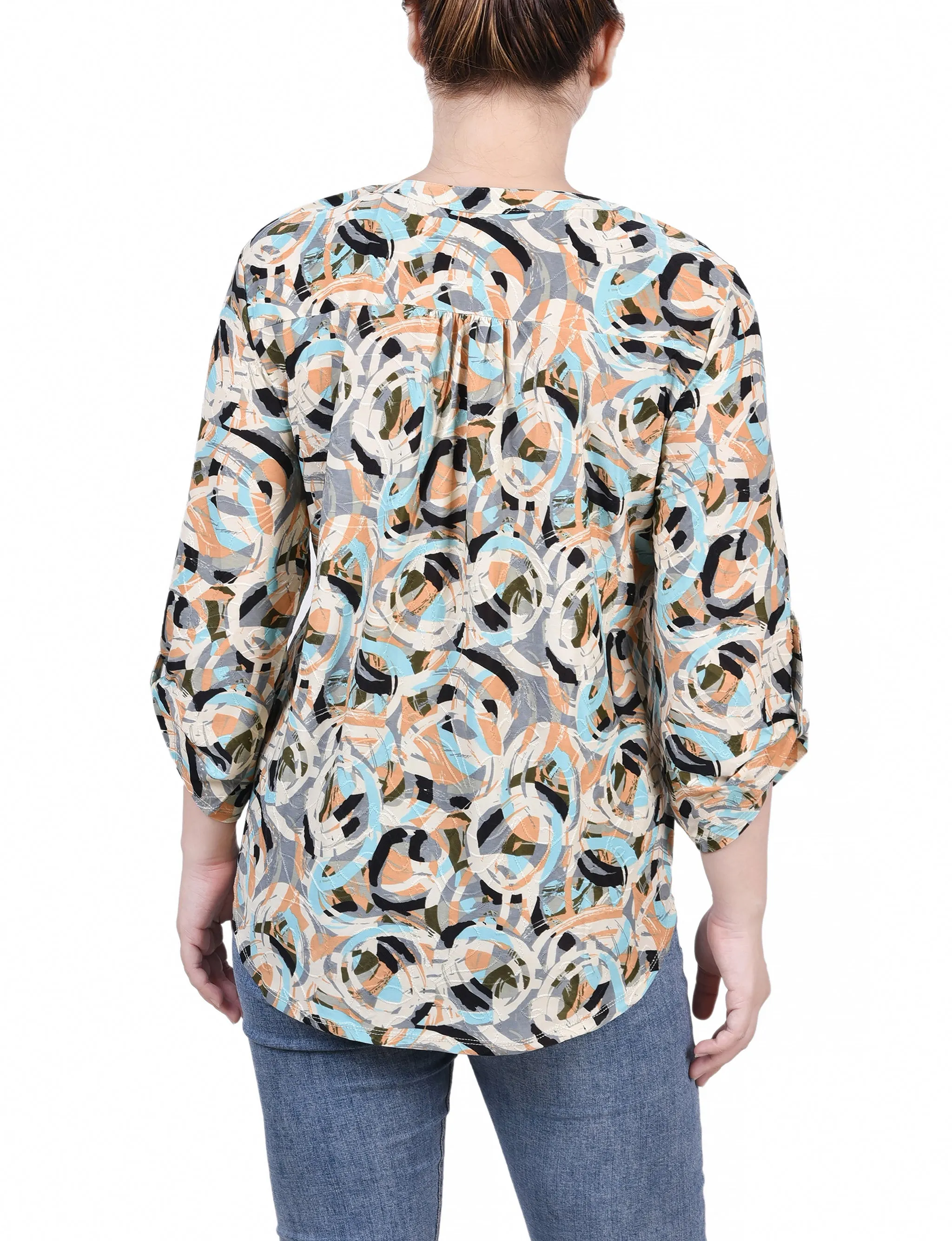 Petite 3/4 Roll Tap Pullover Top