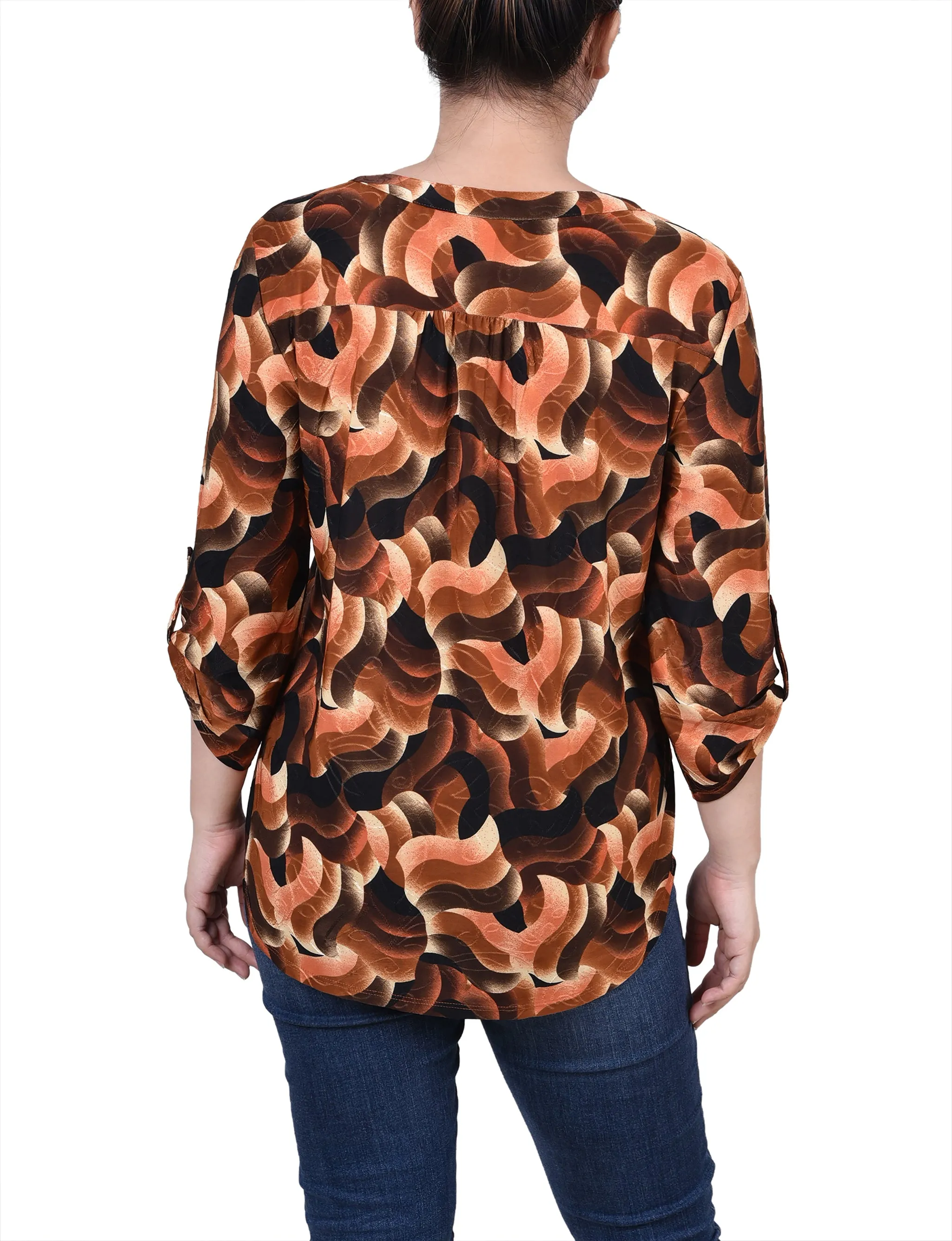 Petite 3/4 Roll Tap Pullover Top