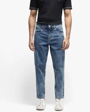 Rare Rabbit Men's Sam-2 Light Blue Mid-Wash Mid-Rise Carrot Fit Jeans