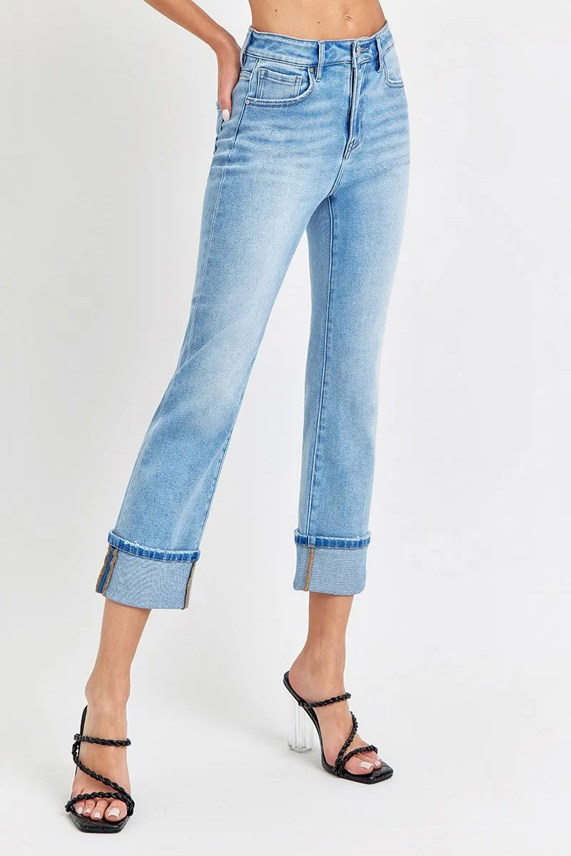 Risen Jeans - High Rise Cuffed Straight Jeans - RDP5580