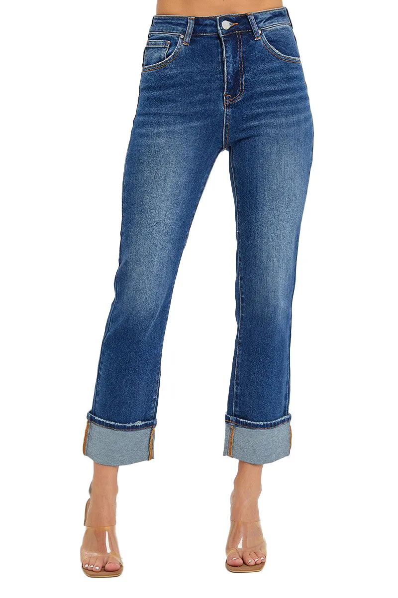 Risen Jeans - High Rise Cuffed Straight Jeans - RDP5580