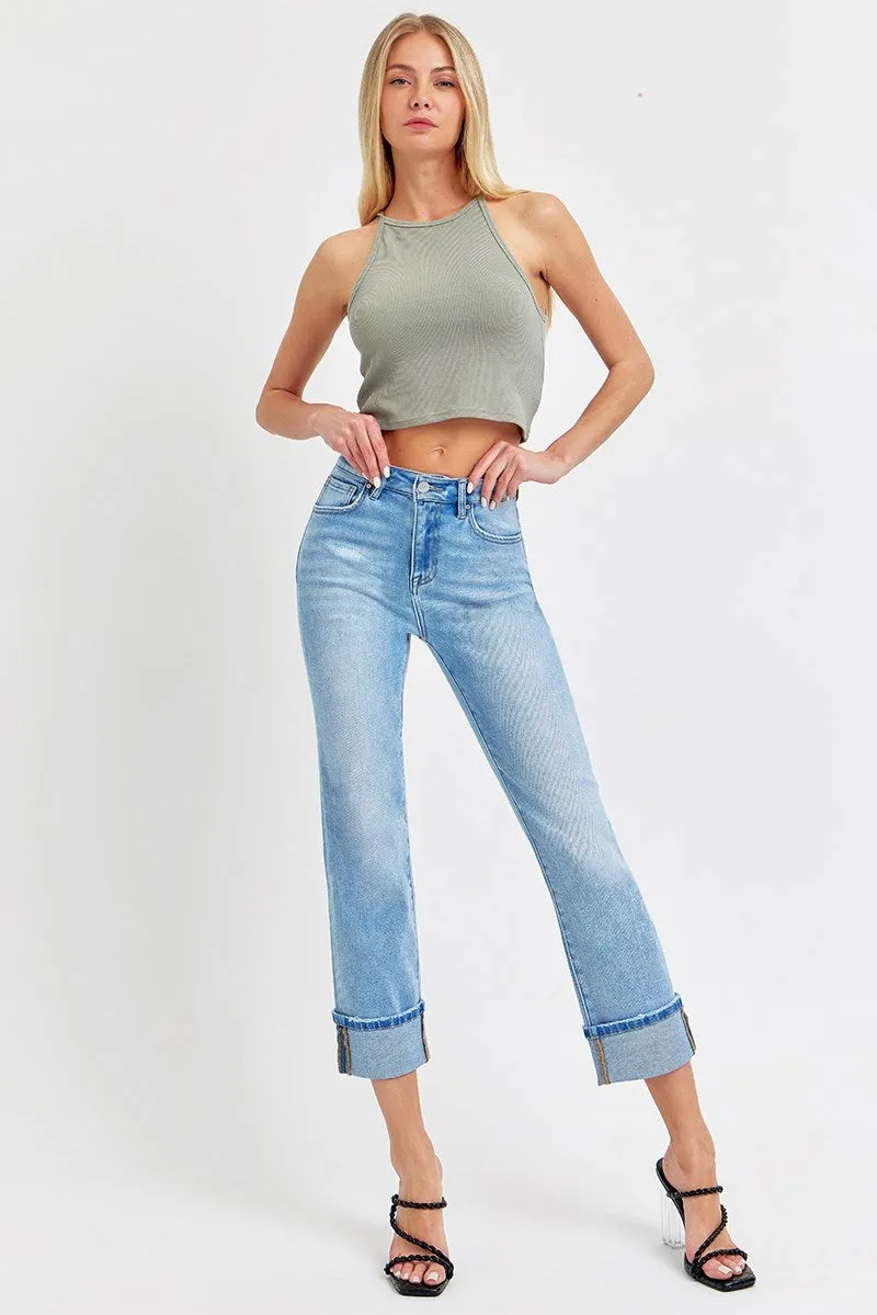 Risen Jeans - High Rise Cuffed Straight Jeans - RDP5580
