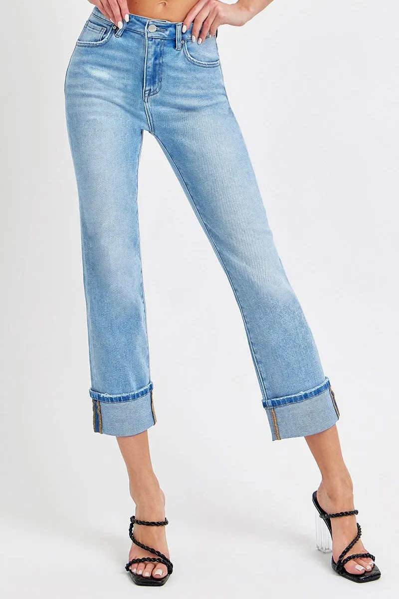 Risen Jeans - High Rise Cuffed Straight Jeans - RDP5580