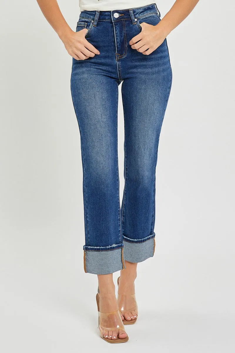 Risen Jeans - High Rise Cuffed Straight Jeans - RDP5580