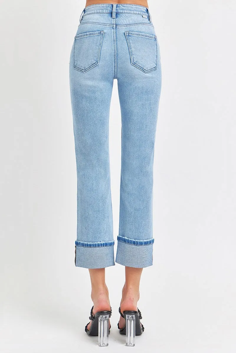Risen Jeans - High Rise Cuffed Straight Jeans - RDP5580