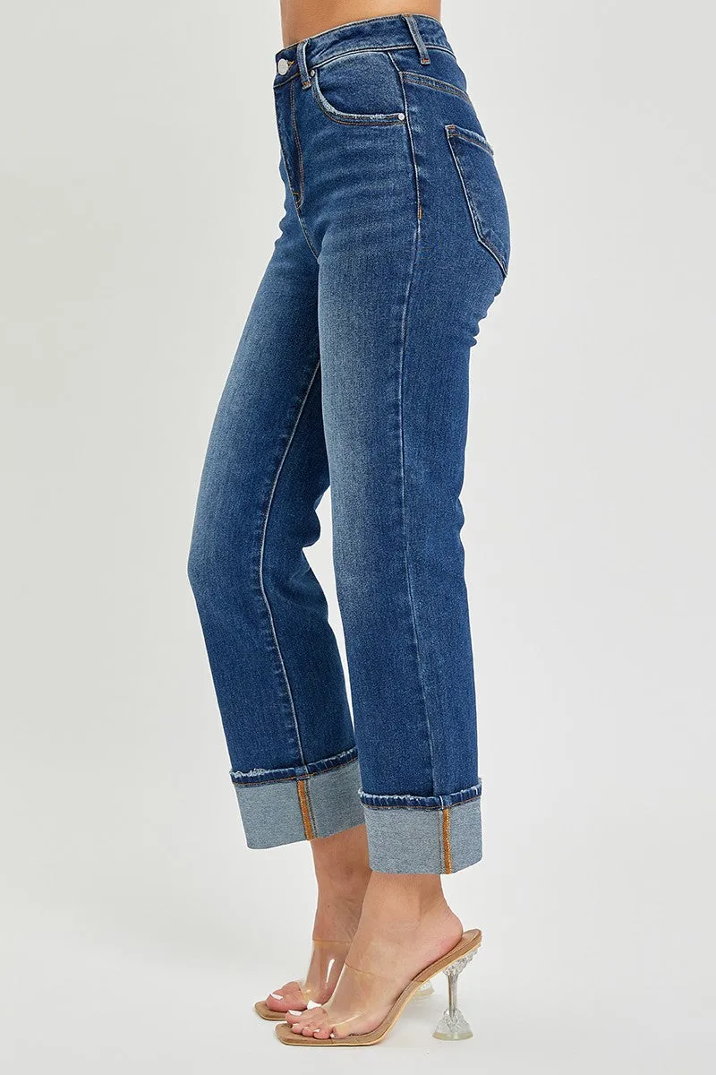 Risen Jeans - High Rise Cuffed Straight Jeans - RDP5580