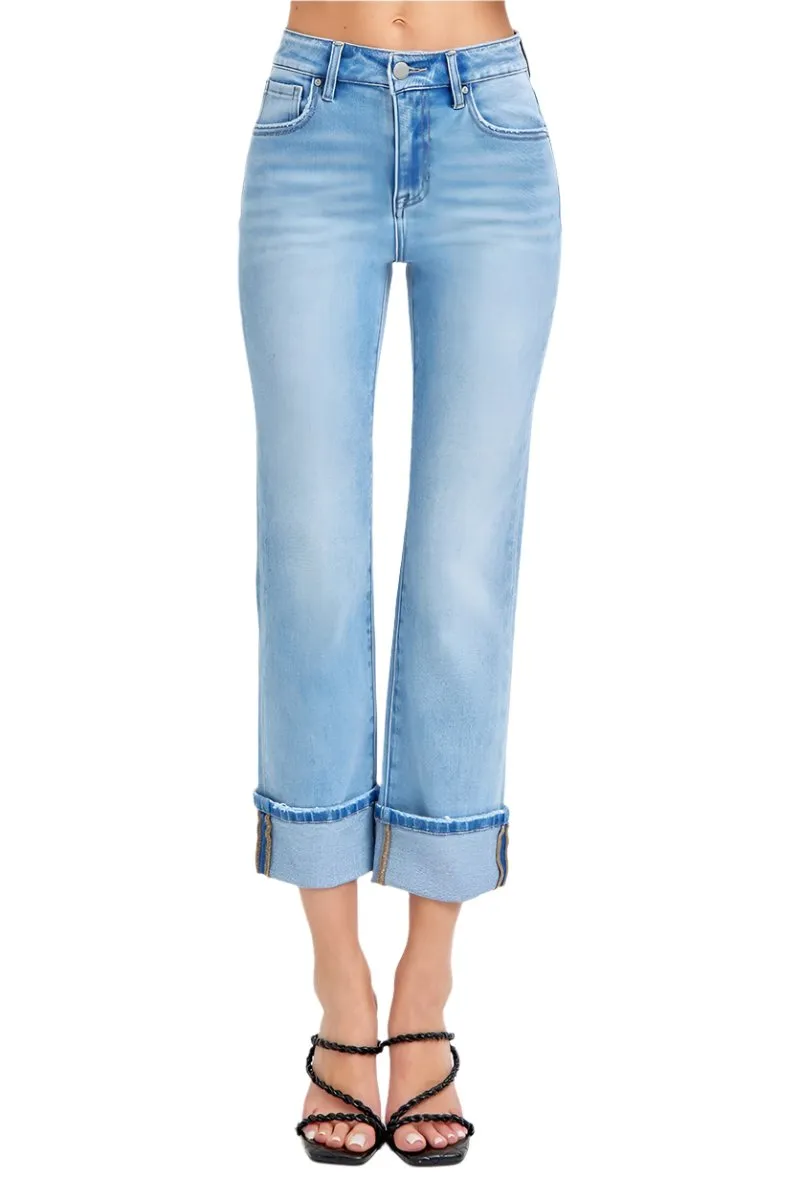 Risen Jeans - High Rise Cuffed Straight Jeans - RDP5580