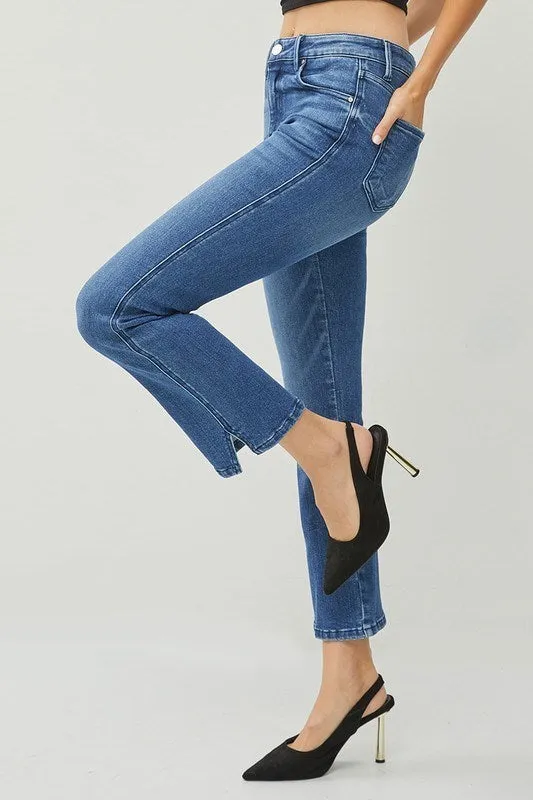 Risen Jeans - High Rise Raw Hem Slit Straight Jeans - RDP5623